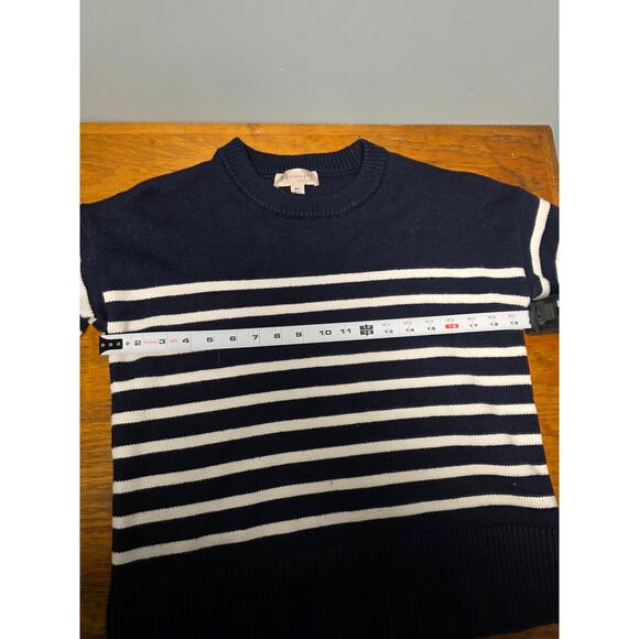 Women's Medium Blue White Stripped Sweater Costal Cozy Preppy Nautical Knitwear - Picture 5 of 8